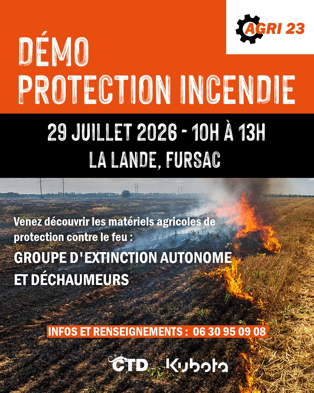 Protection contre les incendies : démo de matériels agricoles à Fursac